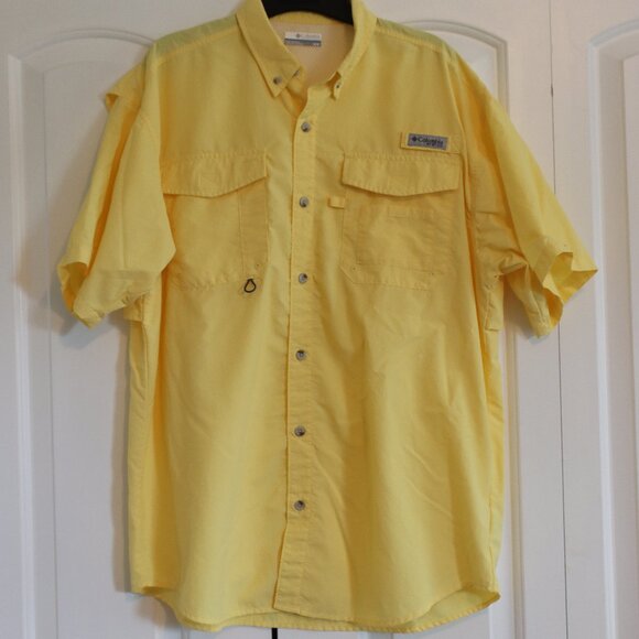 Columbia Men's Yellow Button Down Omni-Shade Professional Fishing Gear Shirt Med - Picture 1 of 14
